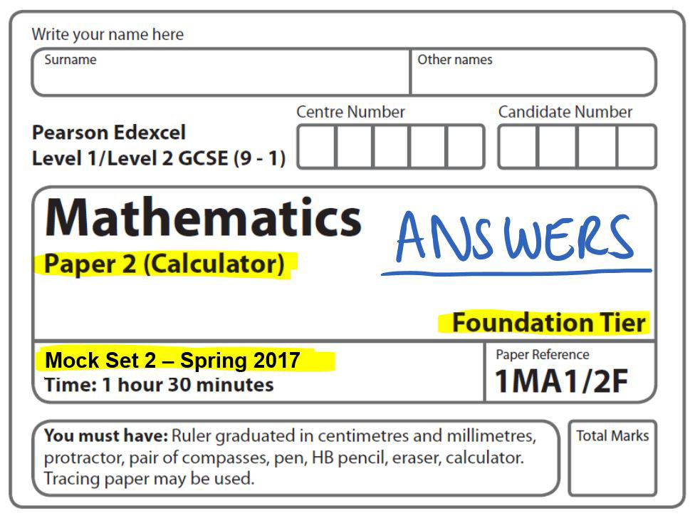 Mock Set 2 2017 Paper 2 Foundation Calculator | gcse maths past papers edexcel | Online Maths Tutor GCSE Maths Tutor | practise gcse maths